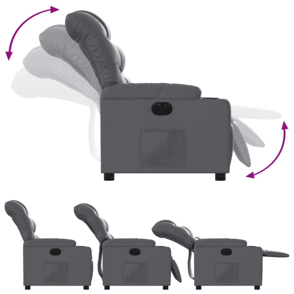Fotoliu rabatabil electric, gri, piele ecologică GartenMobel Dekor