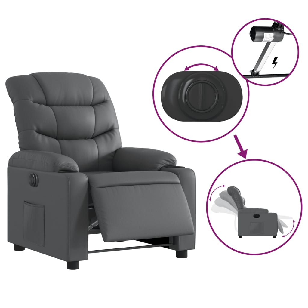 Fotoliu rabatabil electric, gri, piele ecologică GartenMobel Dekor