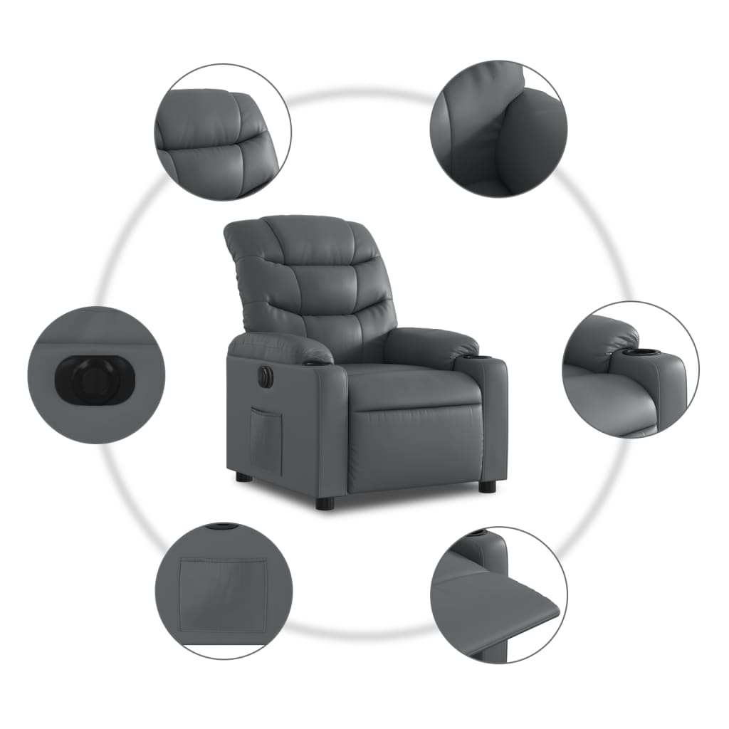 Fotoliu rabatabil electric, gri, piele ecologică GartenMobel Dekor