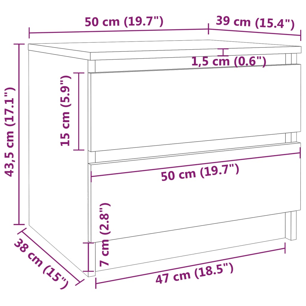 Noptiere, 2 buc., gri sonoma, 50x39x43,5 cm, lemn prelucrat GartenMobel Dekor