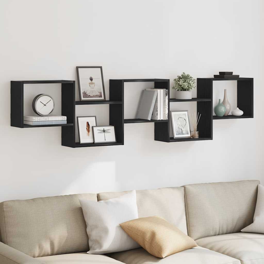 Raft cubic de perete cu 5 compartimente negru lemn prelucrat GartenMobel Dekor