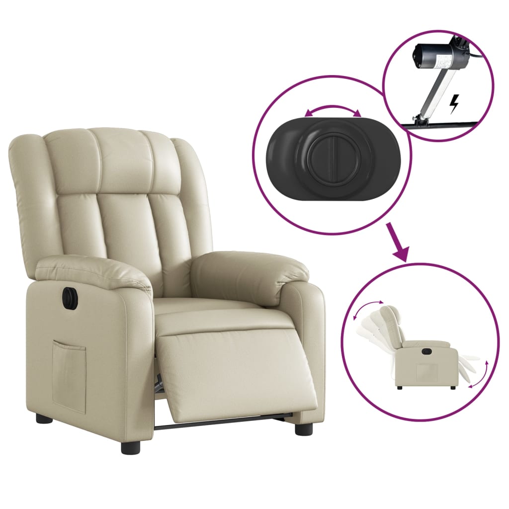 Fotoliu rabatabil electric, crem, piele ecologică GartenMobel Dekor