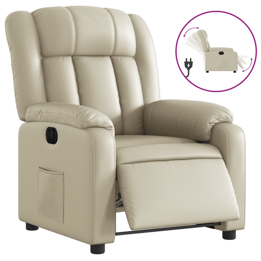 Fotoliu rabatabil electric, crem, piele ecologică GartenMobel Dekor