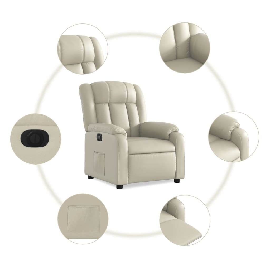 Fotoliu rabatabil electric, crem, piele ecologică GartenMobel Dekor