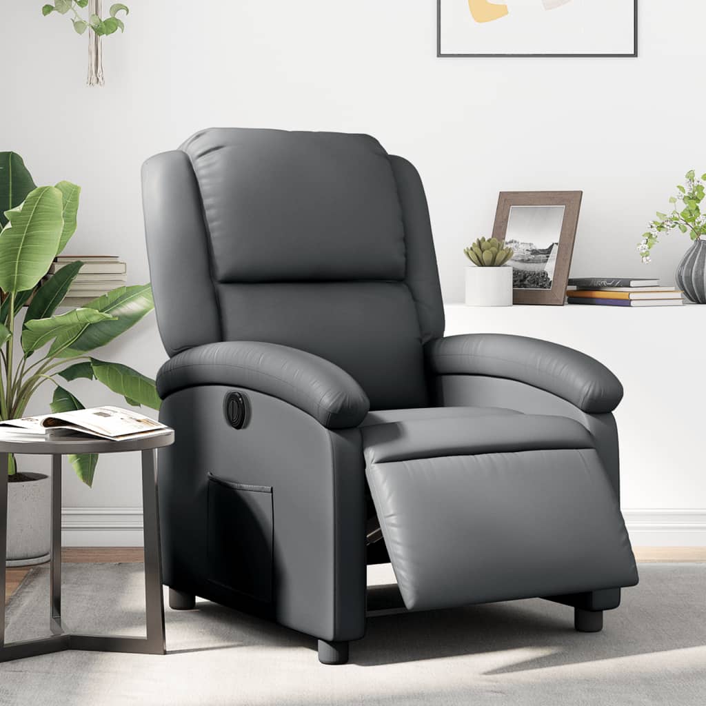 Fotoliu rabatabil electric, gri, piele ecologică GartenMobel Dekor