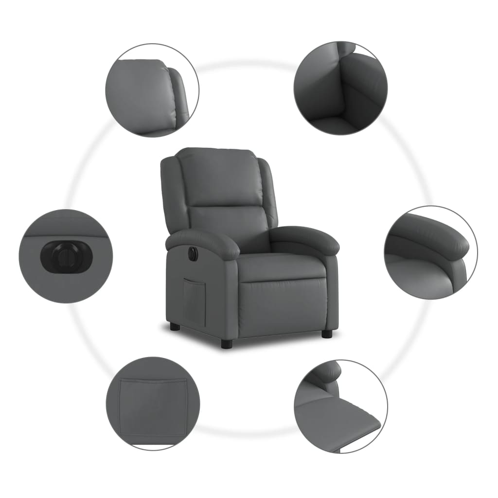 Fotoliu rabatabil electric, gri, piele ecologică GartenMobel Dekor