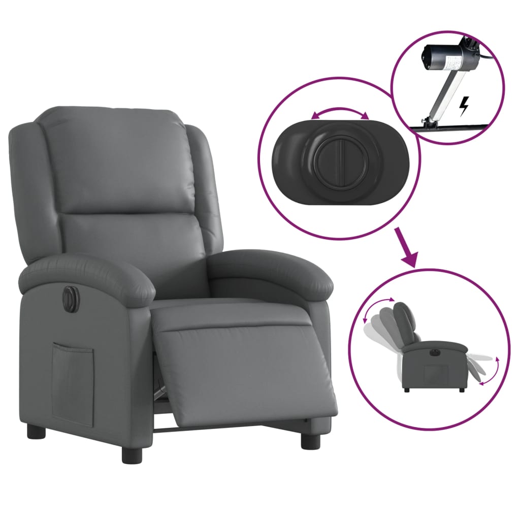 Fotoliu rabatabil electric, gri, piele ecologică GartenMobel Dekor