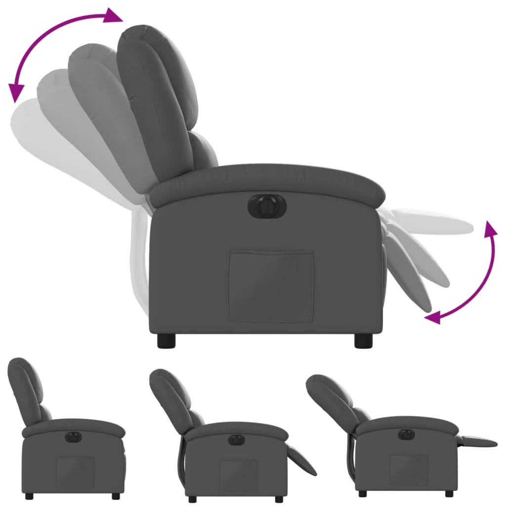 Fotoliu rabatabil electric, gri, piele ecologică GartenMobel Dekor