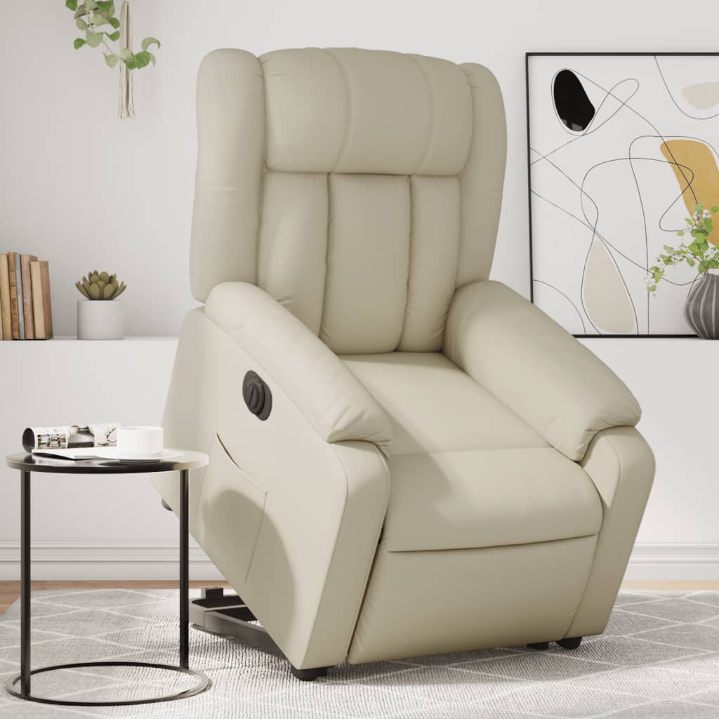 Fotoliu rabatabil electric cu ridicare, crem, piele ecologică GartenMobel Dekor