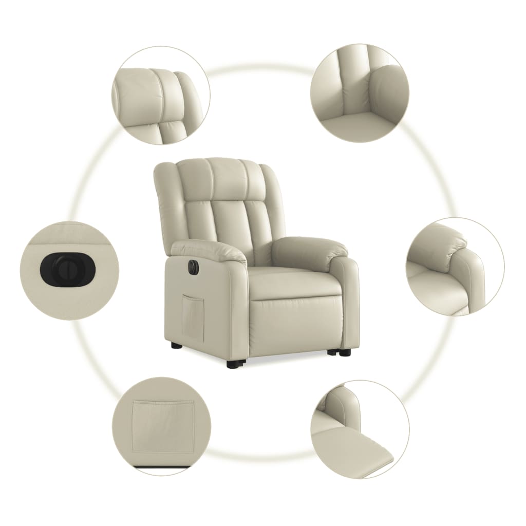 Fotoliu rabatabil electric cu ridicare, crem, piele ecologică GartenMobel Dekor