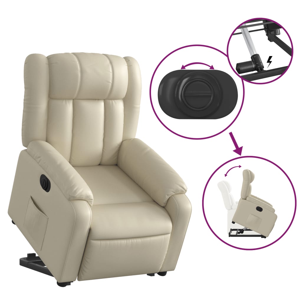 Fotoliu rabatabil electric cu ridicare, crem, piele ecologică GartenMobel Dekor