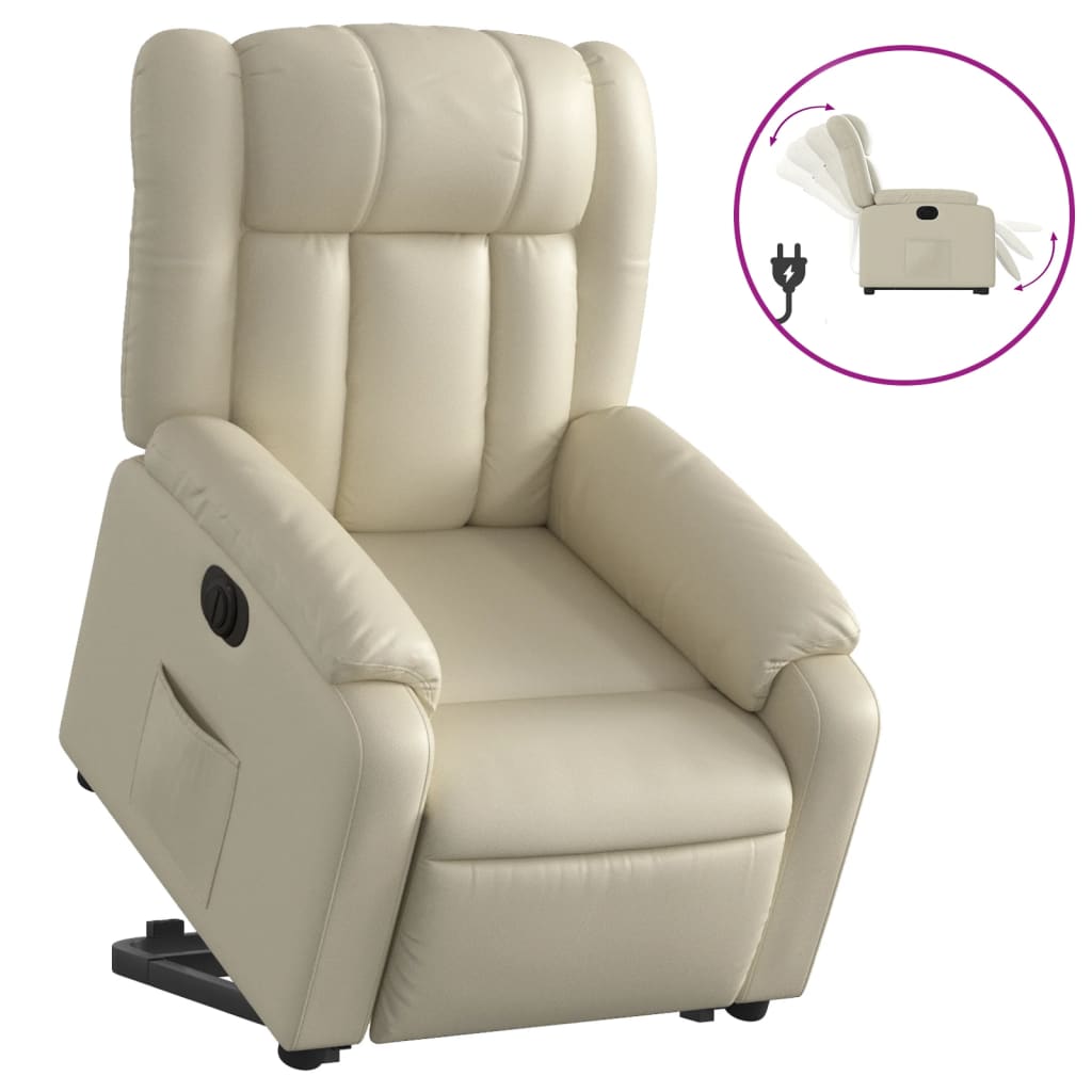 Fotoliu rabatabil electric cu ridicare, crem, piele ecologică GartenMobel Dekor