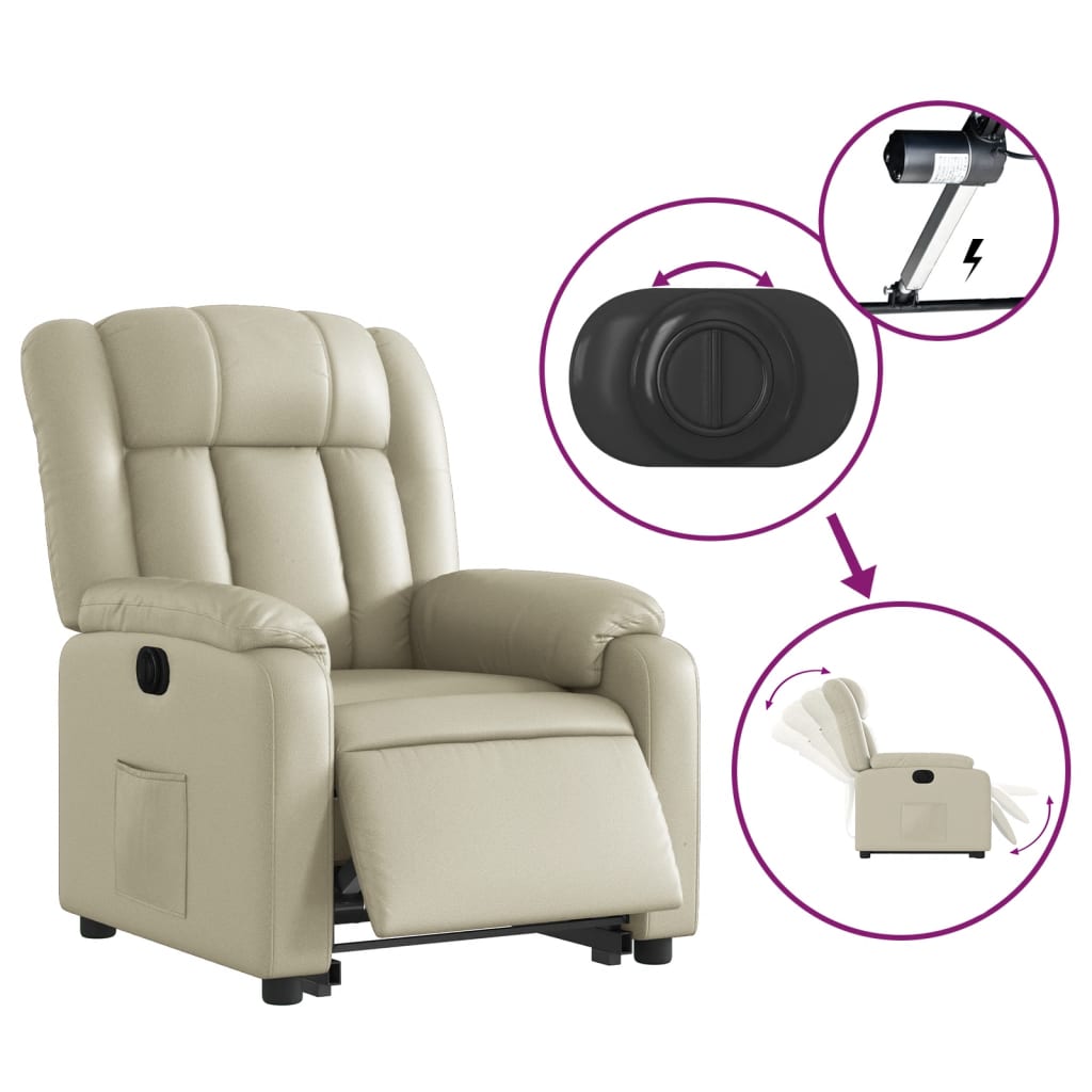 Fotoliu rabatabil electric cu ridicare, crem, piele ecologică GartenMobel Dekor