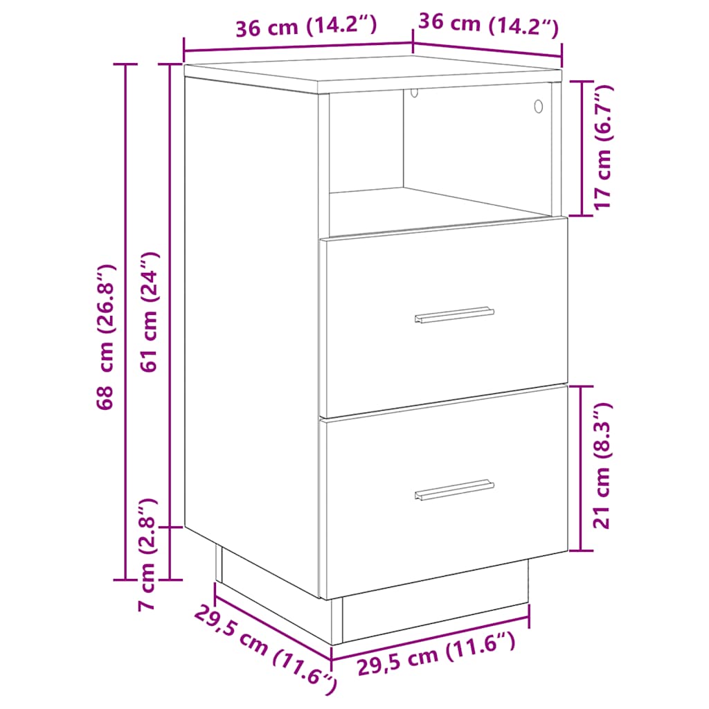 Noptiera cu 2 sertare Negru 36x36x68 cm GartenMobel Dekor