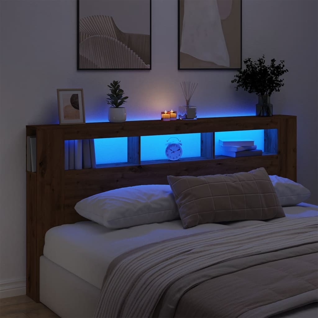 Tăblie de pat cu LED, stejar artizanal, 200x18,5x103,5 cm, lemn GartenMobel Dekor