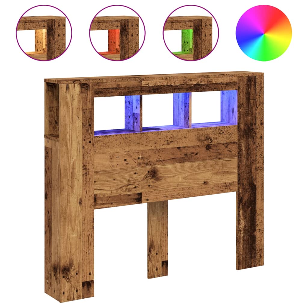 Tăblie pat cu LED lemn vechi 120x18,5x103,5 cm lemn prelucrat GartenMobel Dekor