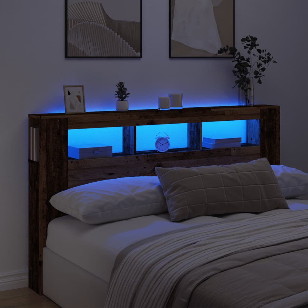 Tăblie pat cu LED lemn vechi 180x18,5x103,5 cm lemn prelucrat GartenMobel Dekor