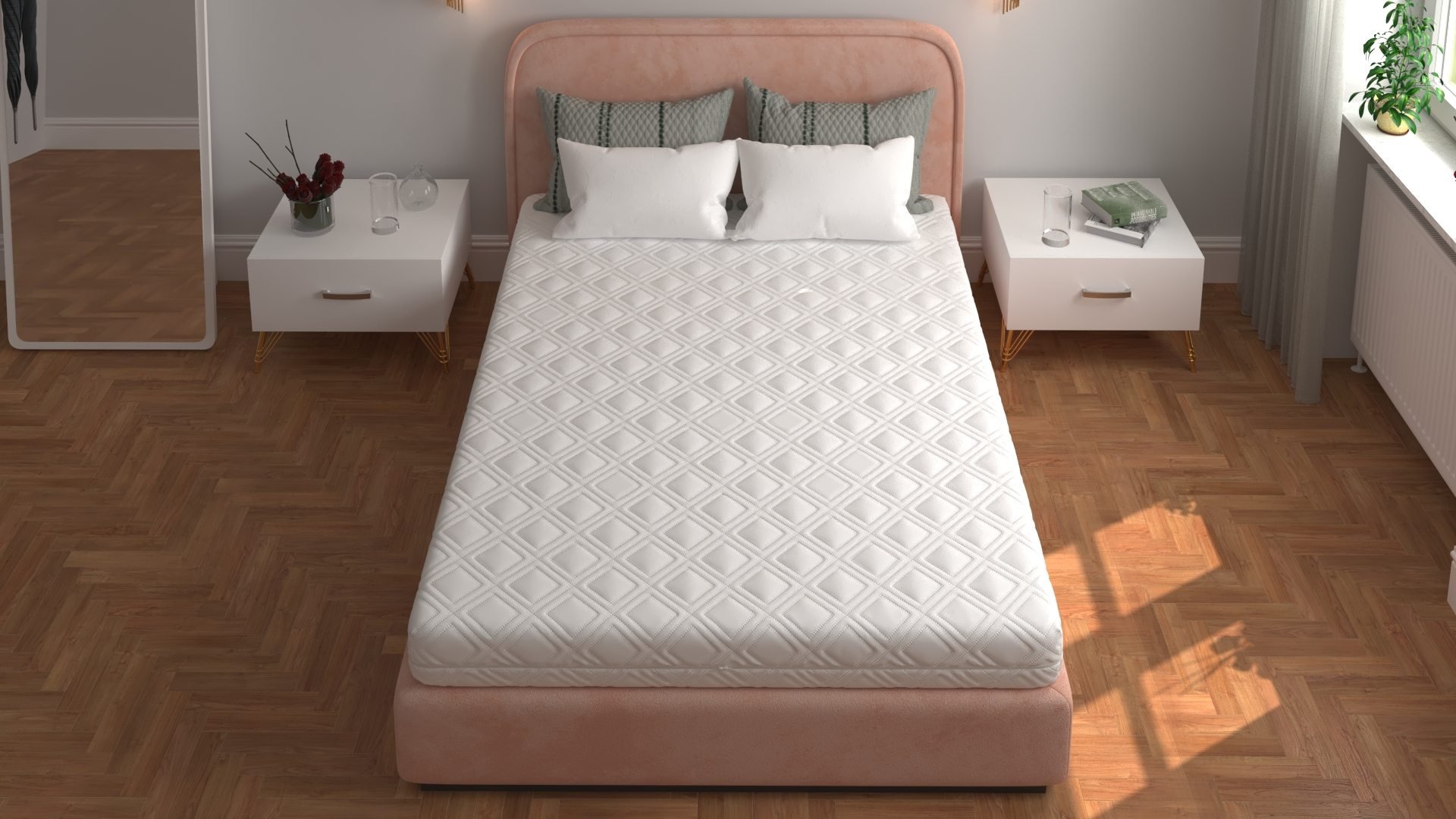 Saltea cu spumă poliuretanică SOMNART 180x200, înălțime 20 cm, ortopedică, husă detașabilă cu fermoar, rulată, fermitate medie Relax KipRoom