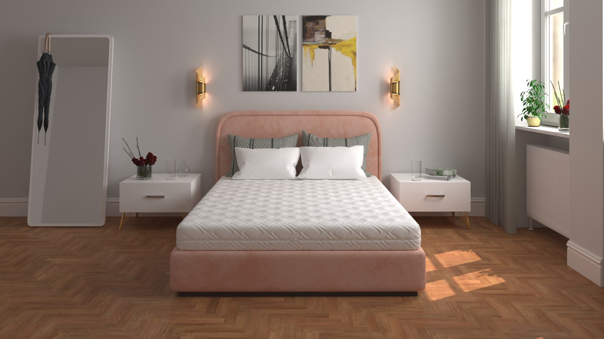 Saltea cu spumă poliuretanică SOMNART 180x200, înălțime 20 cm, ortopedică, husă detașabilă cu fermoar, rulată, fermitate medie Relax KipRoom