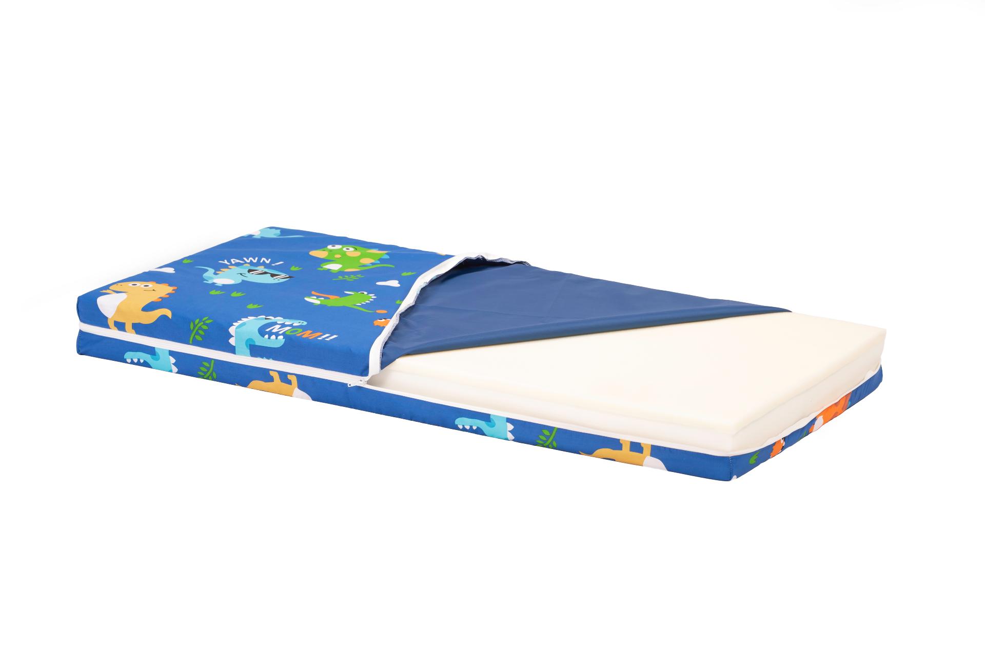 Saltea cu memorie Somnart Memory 60x120, înălțime 10 cm, pentru bebeluși și copii, husă impermeabilă, fermitate medie, model dinozauri Relax KipRoom