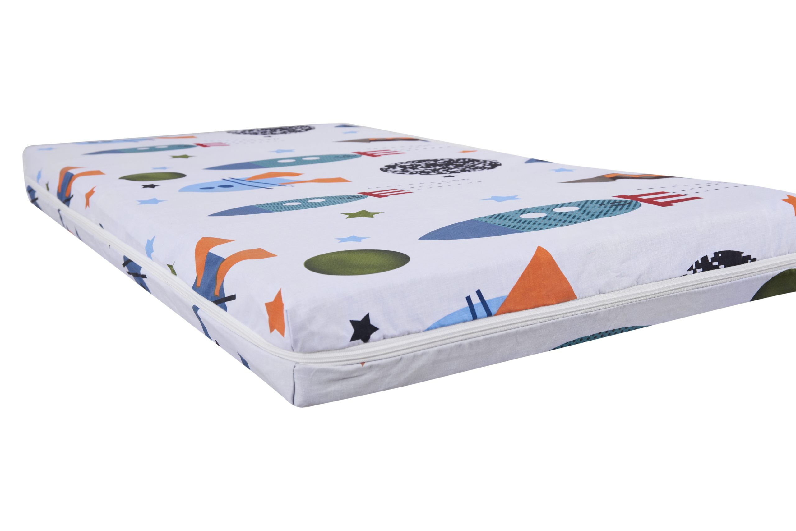 Saltea cu memorie Somnart Memory 70x140, înălțime 10 cm, pentru bebeluși și copii, husă impermeabilă, fermitate medie, model rachete Relax KipRoom