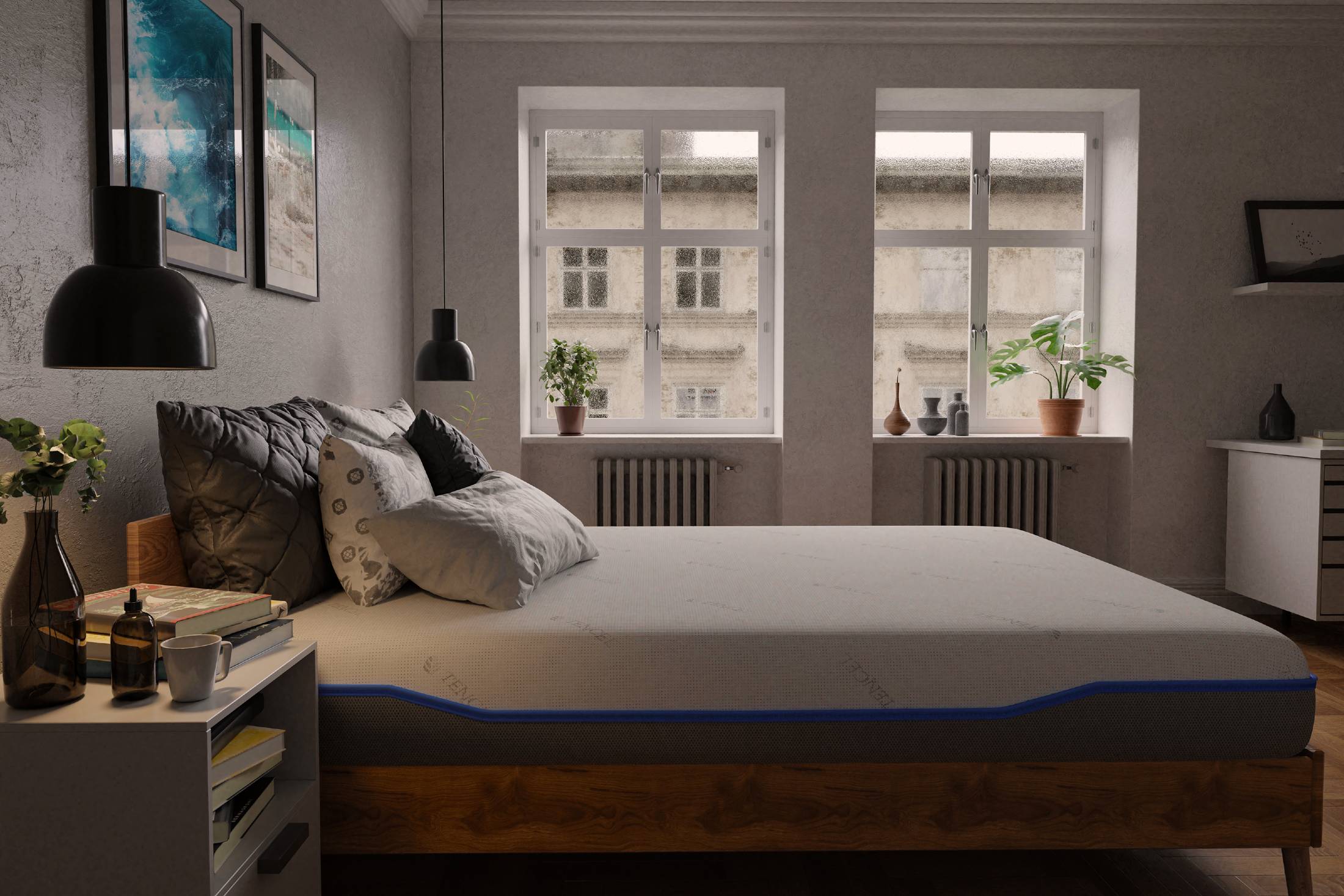 Saltea cu memorie și arcuri individuale Domine Tencel Ultra Pocket Multilayer 200x200, înălțime 24 cm, husă detașabilă, fermitate medie Relax KipRoom