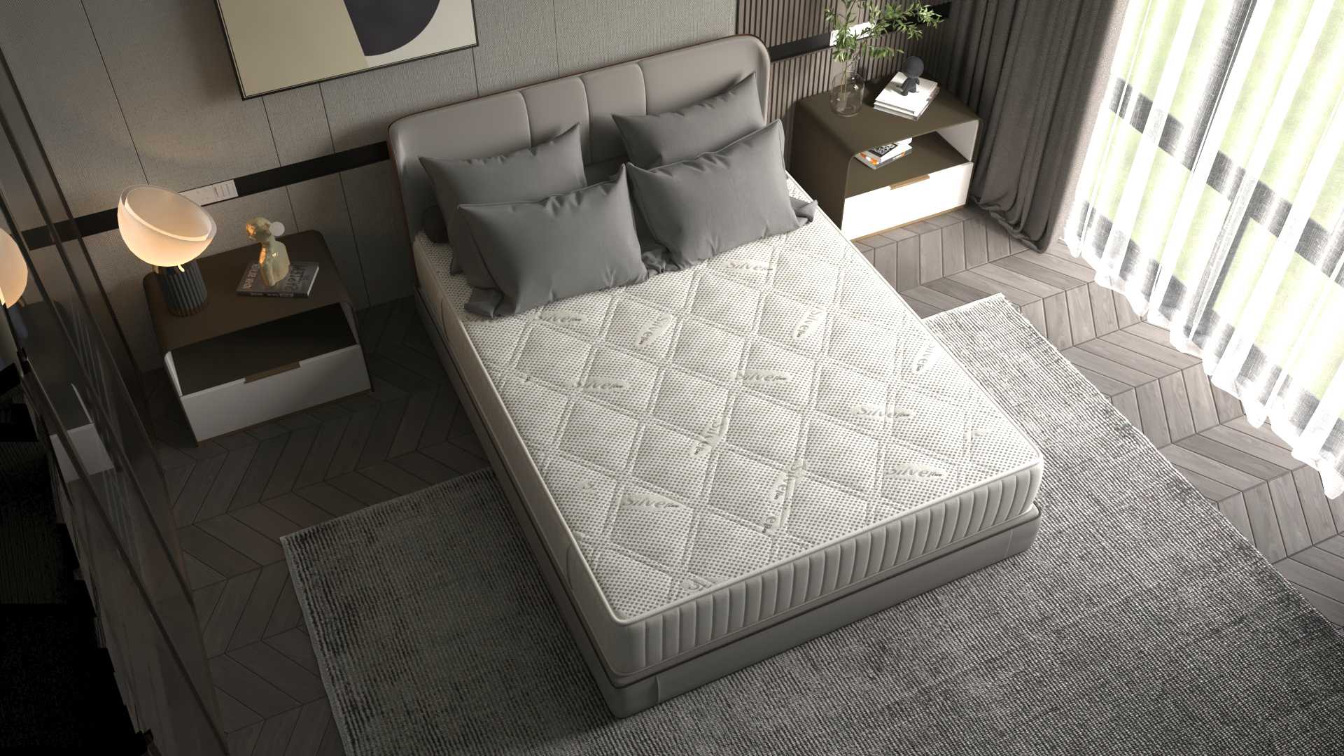 Saltea cu memorie Somnart Silver Relax 120x200, înălțime 24 cm, husă cu ioni de argint, cu mânere, fermitate medie Relax KipRoom