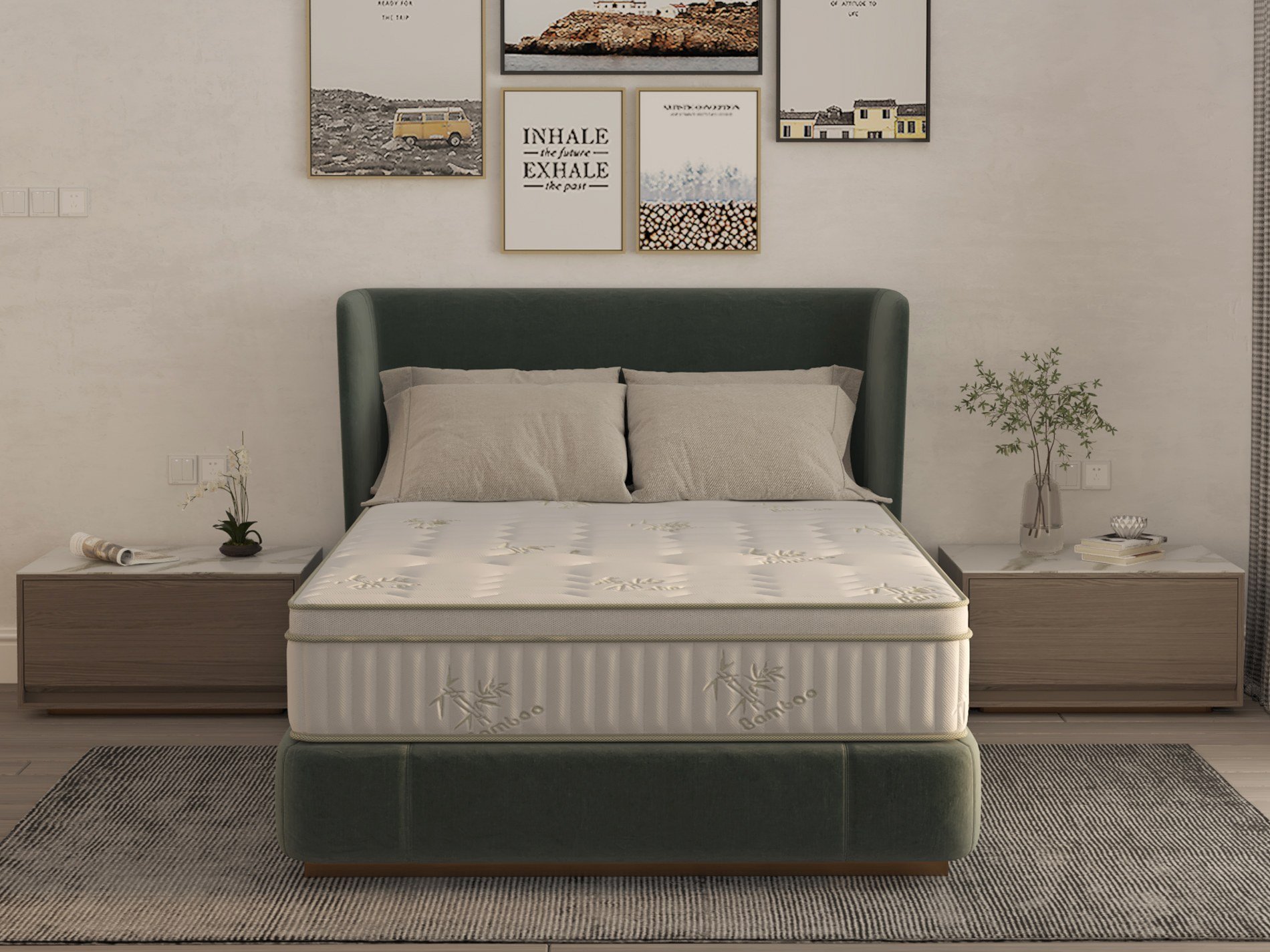 Saltea cu memorie si arcuri Bambus Super Confort Pocket Multilayer 90x200, inaltime 25 cm, husa matlasata, sistem 3D, manere, fermitate medie Relax KipRoom