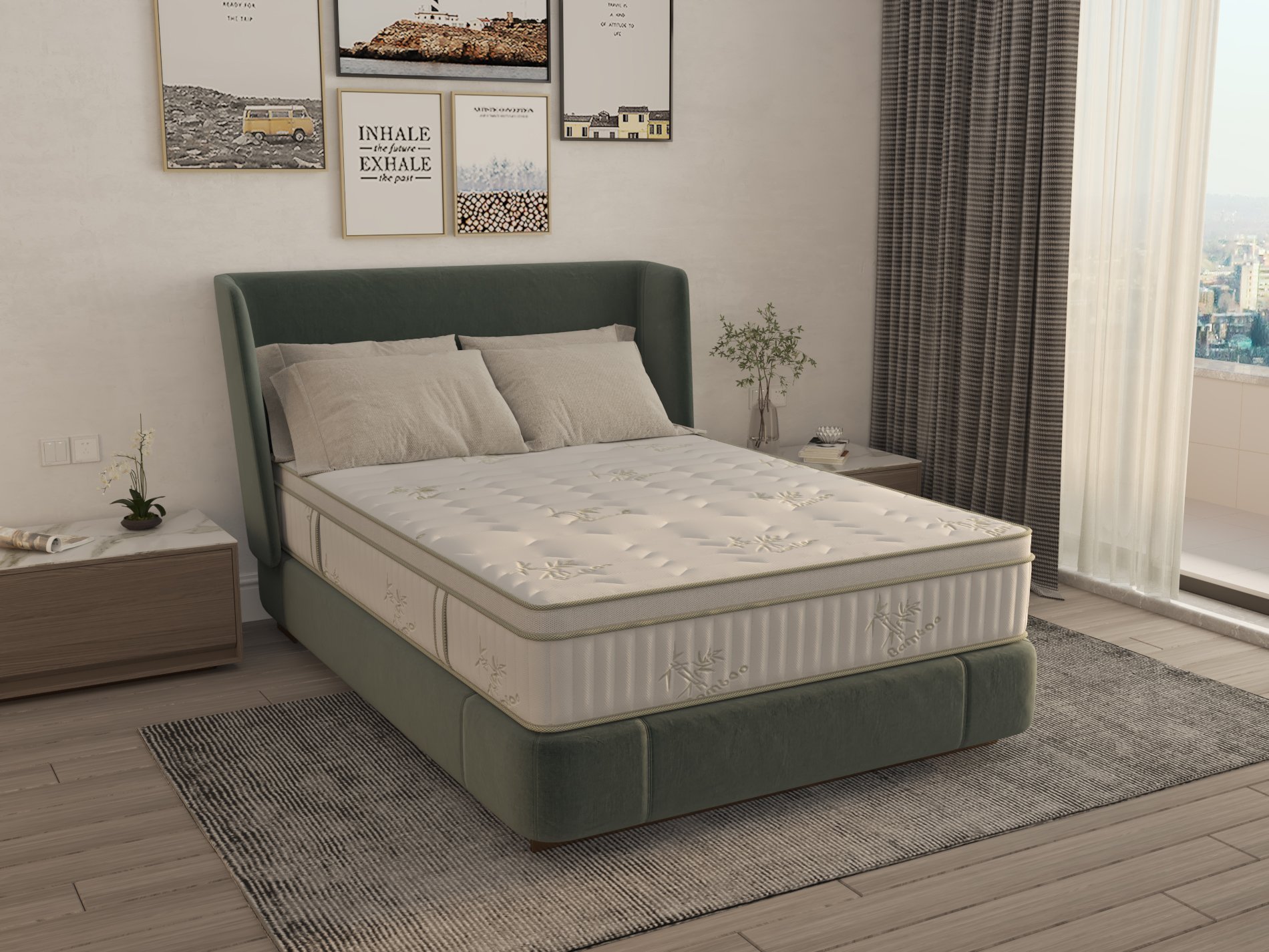 Saltea cu memorie si arcuri Bambus Super Confort Pocket Multilayer 90x200, inaltime 25 cm, husa matlasata, sistem 3D, manere, fermitate medie Relax KipRoom