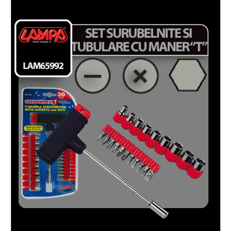 Set surubelnite si tubulare cu maner T Lampa Garage AutoRide