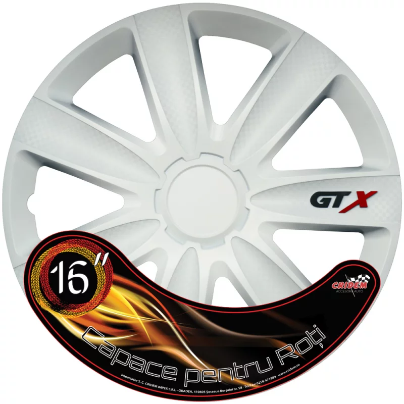 Set capace roti auto Cridem GTX Carbon 4buc - Alb - 16'' Garage AutoRide