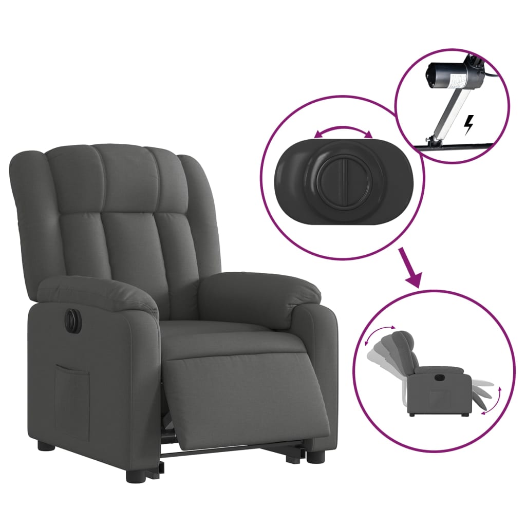 Fotoliu electric rabatabil cu ridicare, gri închis, textil GartenMobel Dekor