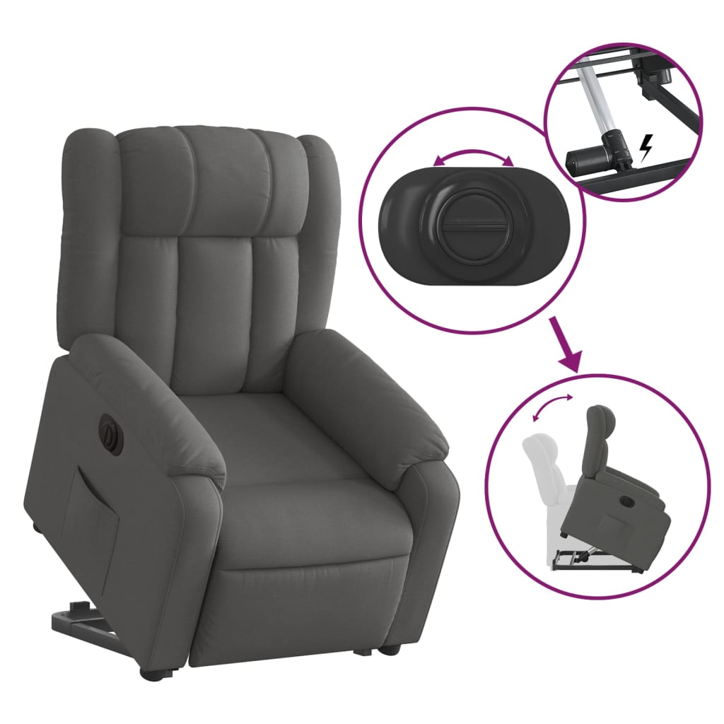 Fotoliu electric rabatabil cu ridicare, gri închis, textil GartenMobel Dekor