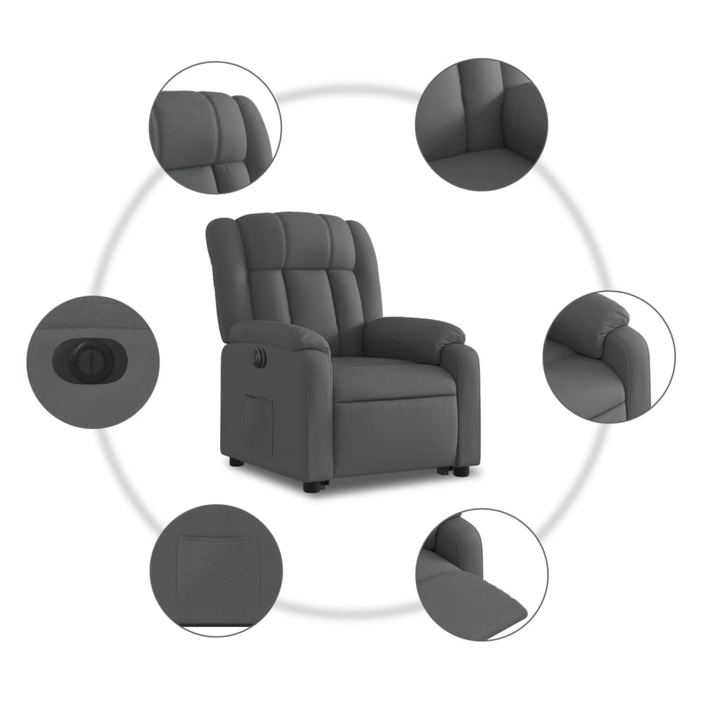 Fotoliu electric rabatabil cu ridicare, gri închis, textil GartenMobel Dekor