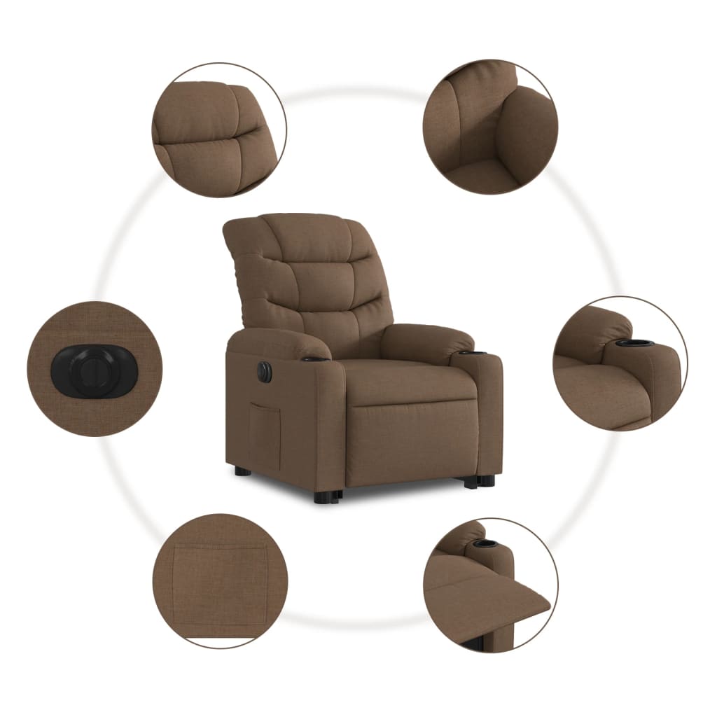Fotoliu electric rabatabil cu ridicare, maro, textil GartenMobel Dekor