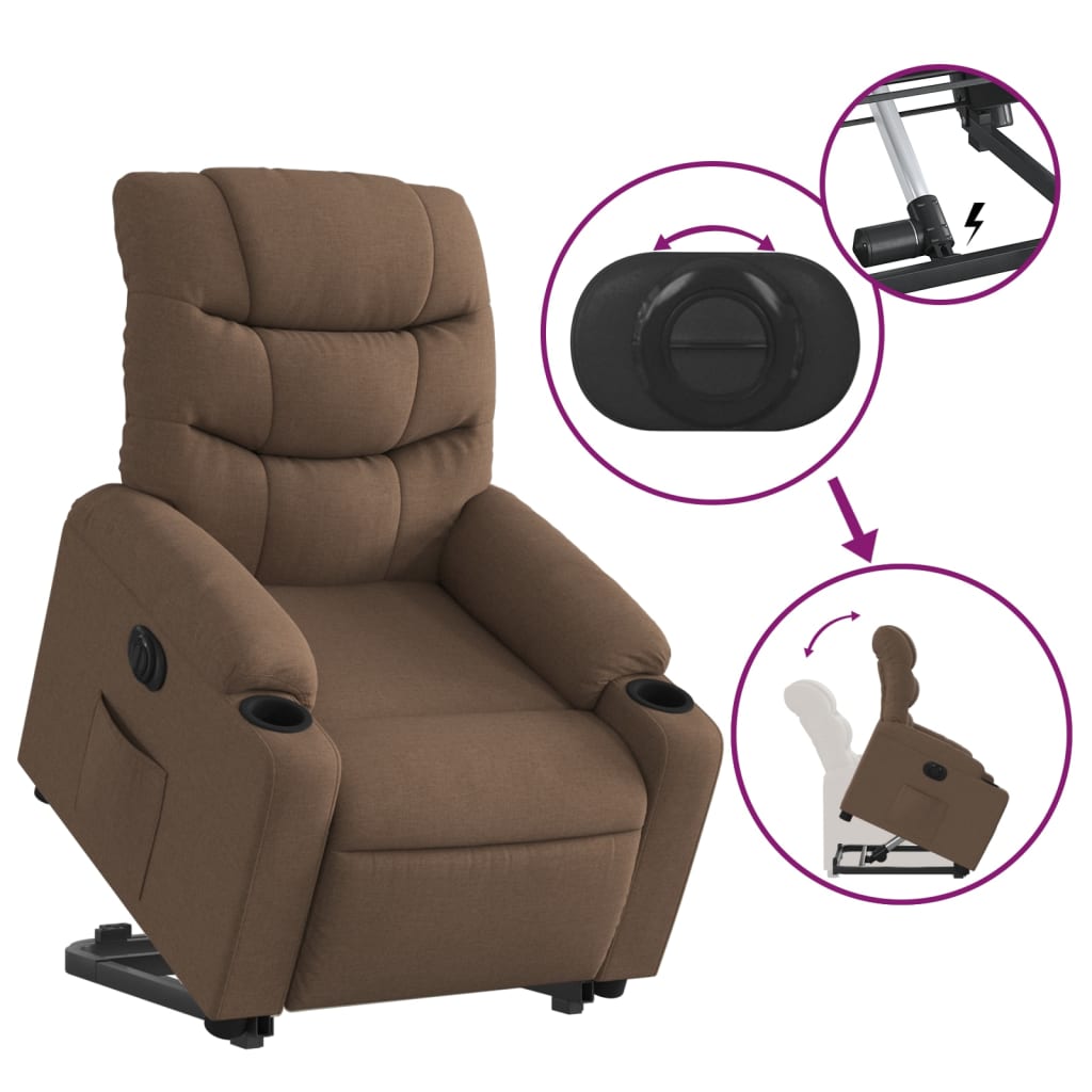 Fotoliu electric rabatabil cu ridicare, maro, textil GartenMobel Dekor