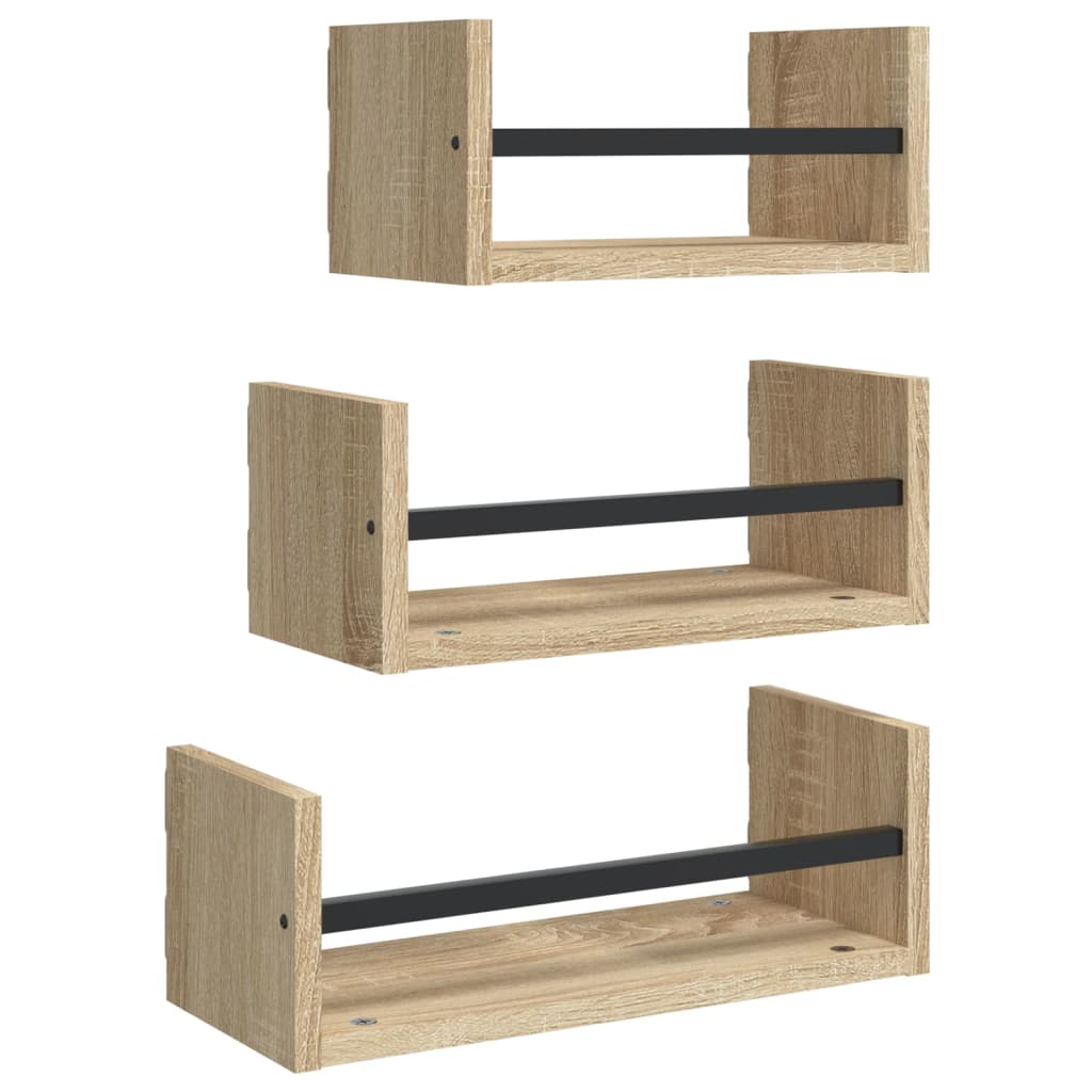 Set rafturi perete cu bare, 3 buc, stejar sonoma lemn prelucrat GartenMobel Dekor