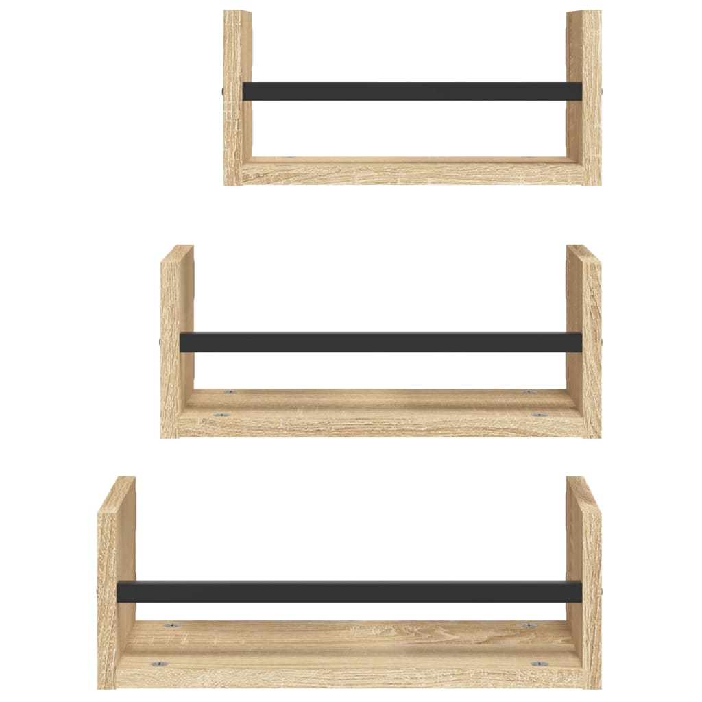 Set rafturi perete cu bare, 3 buc, stejar sonoma lemn prelucrat GartenMobel Dekor