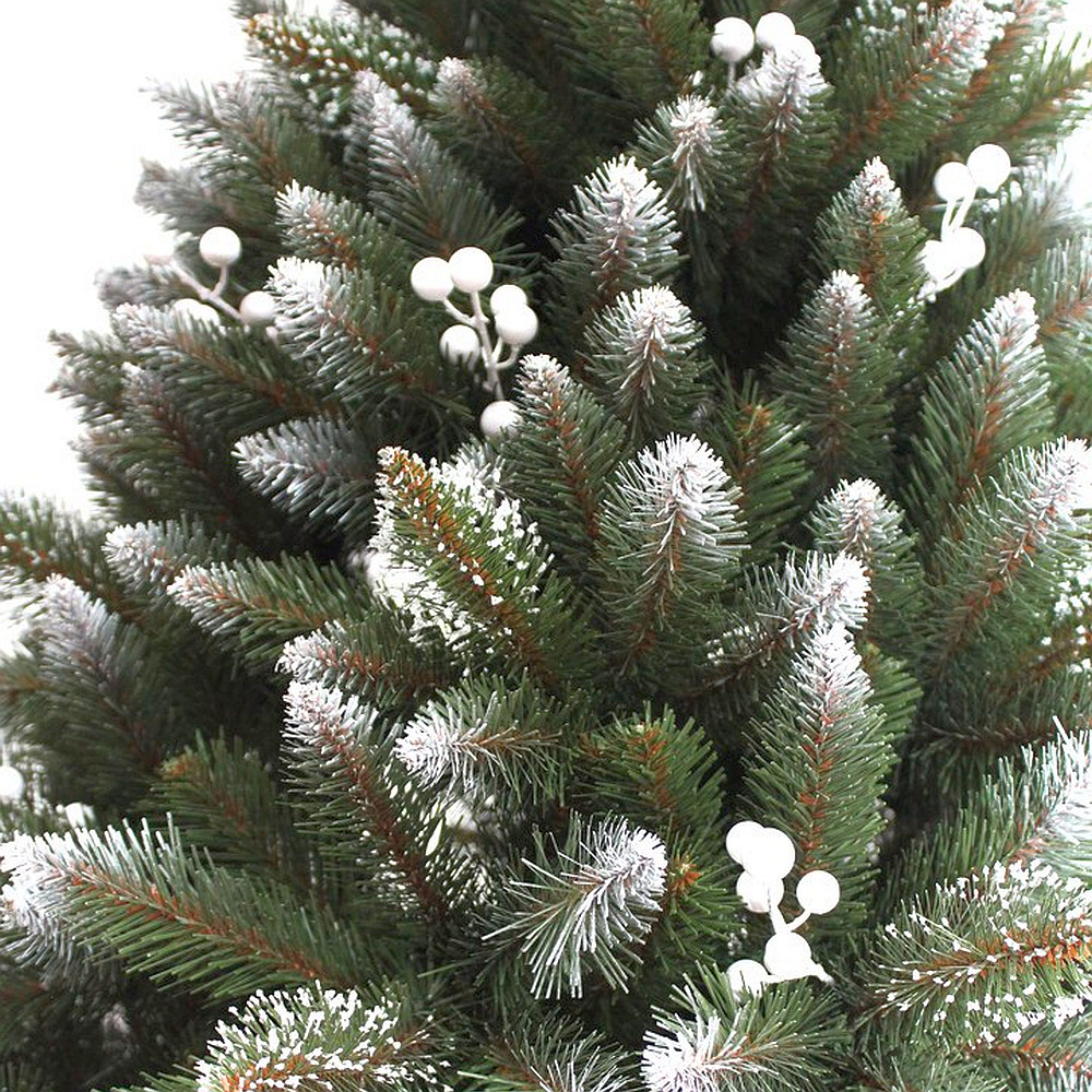 Brad Artificial de Craciun Molid HollyWhite Verde cu Fructe Albe si Zapada pe Varfuri 220cm