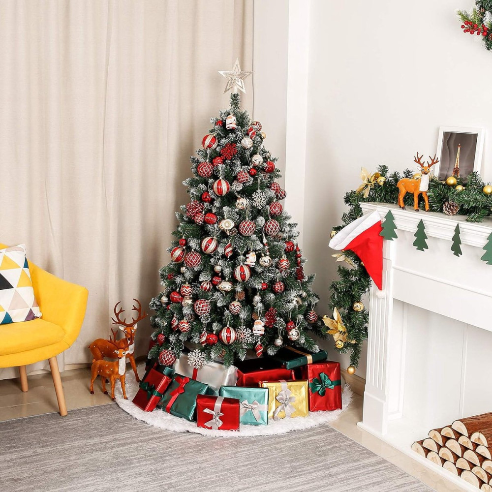 Brad Artificial de Craciun Molid HollyWhite Verde cu Fructe Albe si Zapada pe Varfuri 180cm