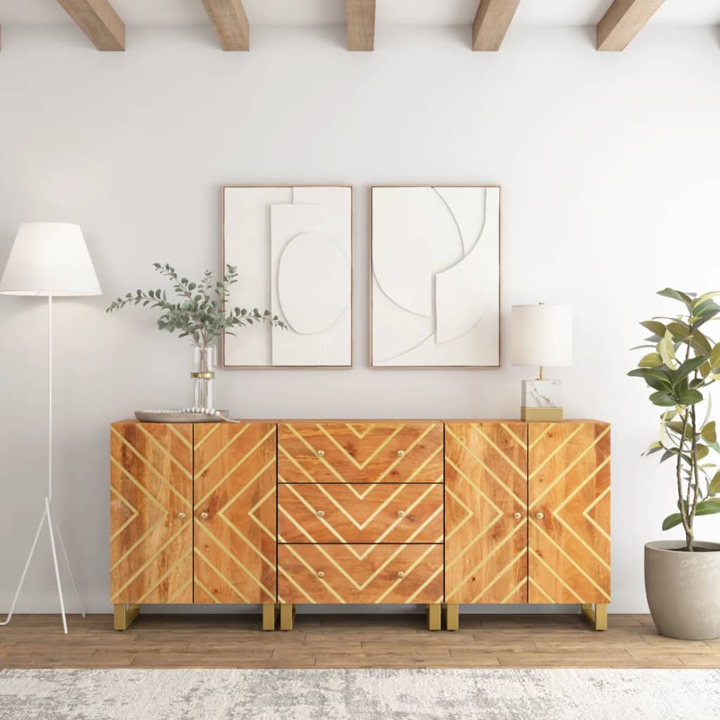 Dulapuri lateral, 3 buc., maro/negru, 60x33,5x75 cm, lemn mango GartenMobel Dekor