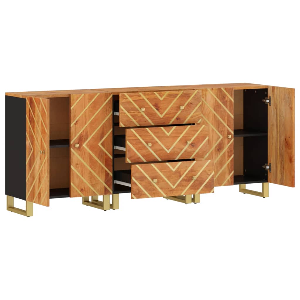 Dulapuri lateral, 3 buc., maro/negru, 60x33,5x75 cm, lemn mango GartenMobel Dekor