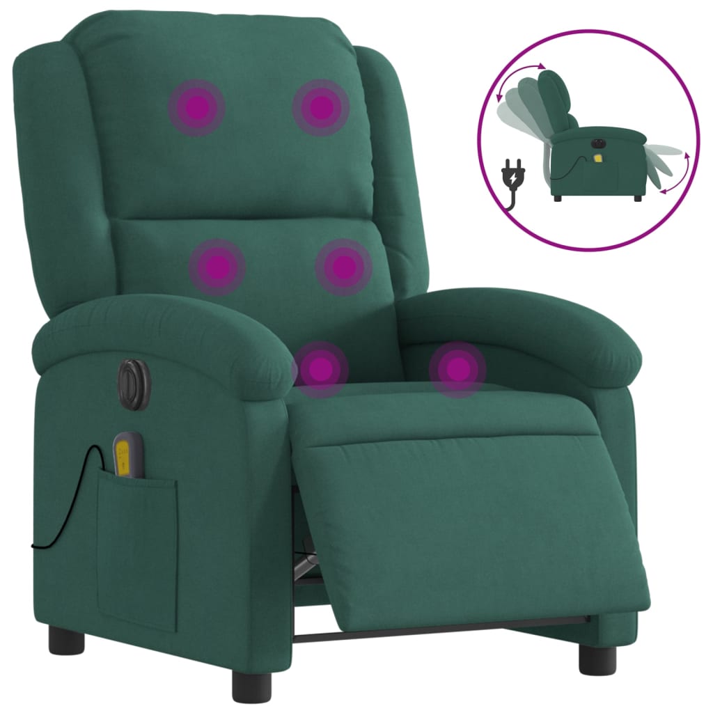 Fotoliu electric de masaj rabatabil, verde închis, catifea GartenMobel Dekor