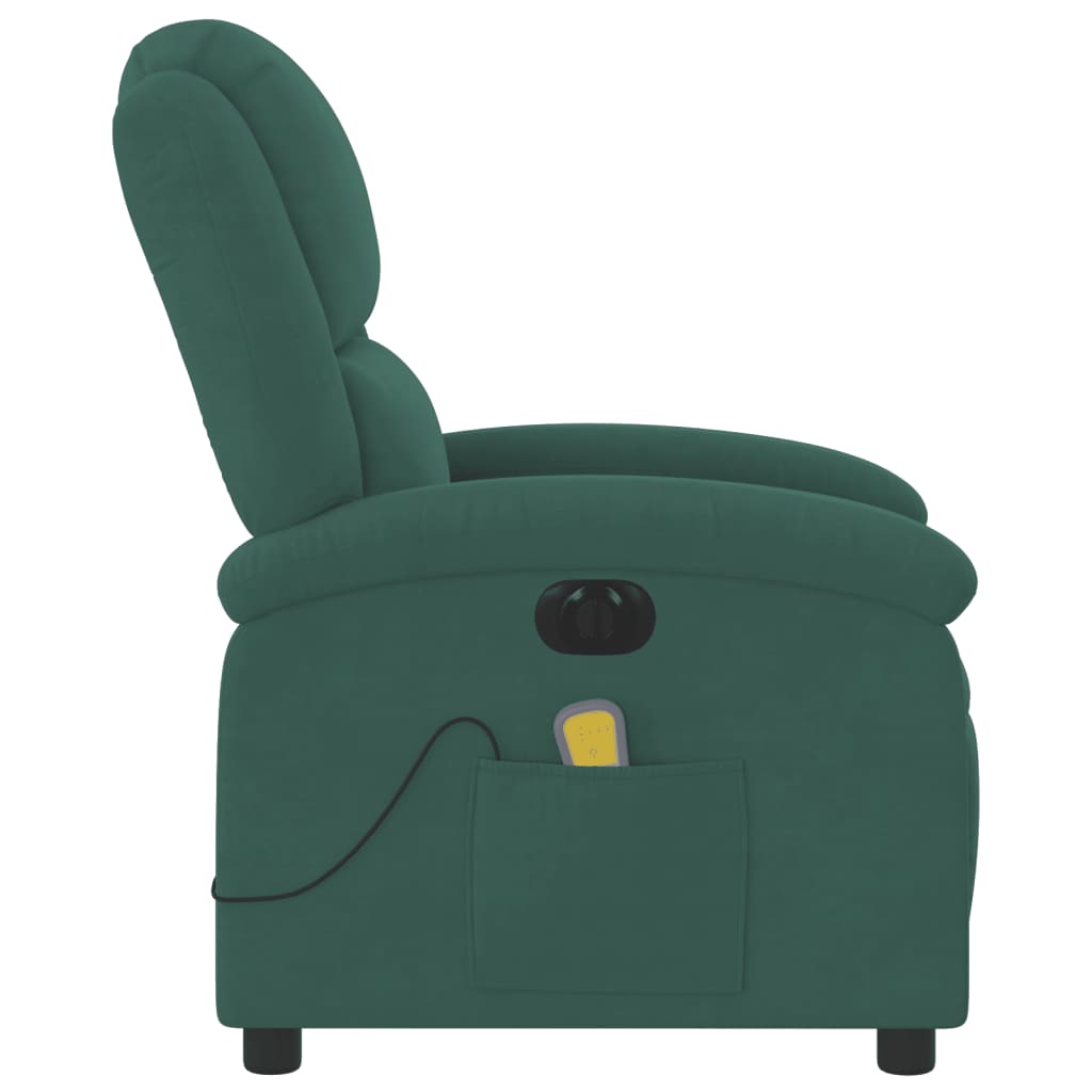 Fotoliu electric de masaj rabatabil, verde închis, catifea GartenMobel Dekor