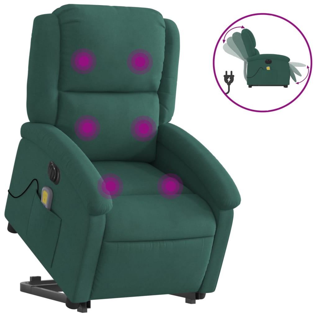Fotoliu electric masaj rabatabil/ridicare verde închis catifea GartenMobel Dekor
