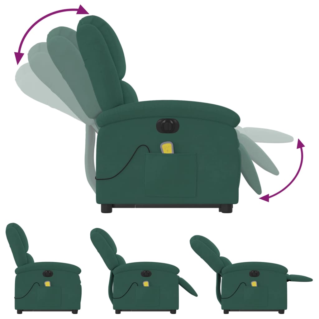 Fotoliu electric masaj rabatabil/ridicare verde închis catifea GartenMobel Dekor