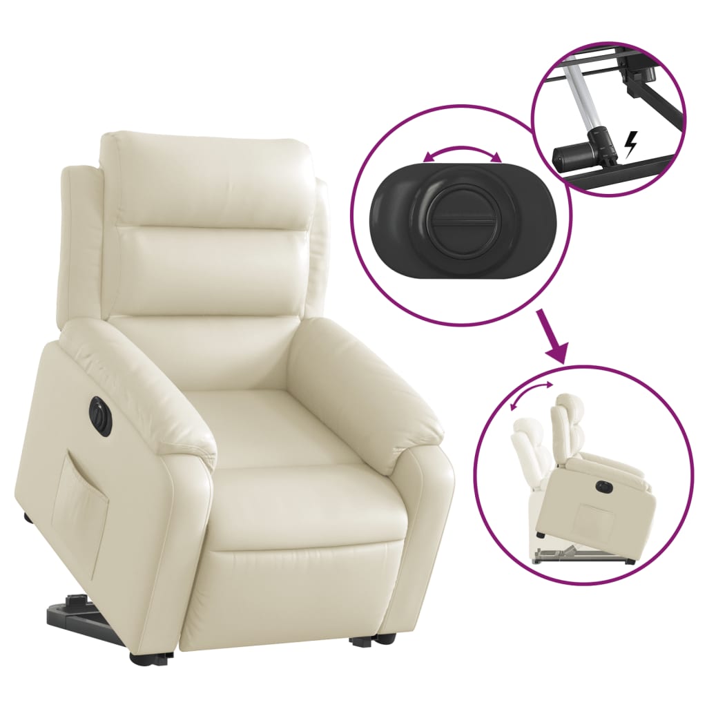 Fotoliu rabatabil electric cu ridicare, crem, piele ecologică GartenMobel Dekor
