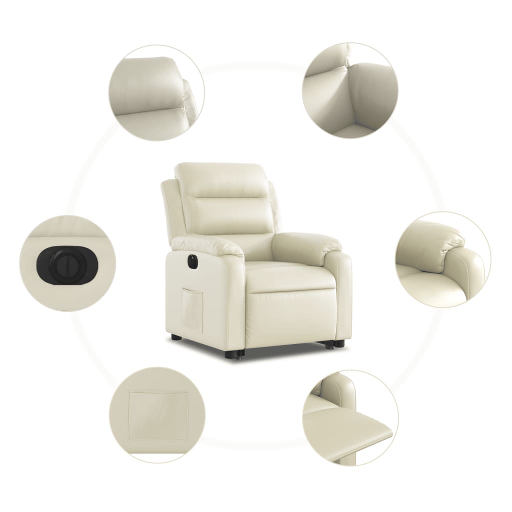 Fotoliu rabatabil electric cu ridicare, crem, piele ecologică GartenMobel Dekor