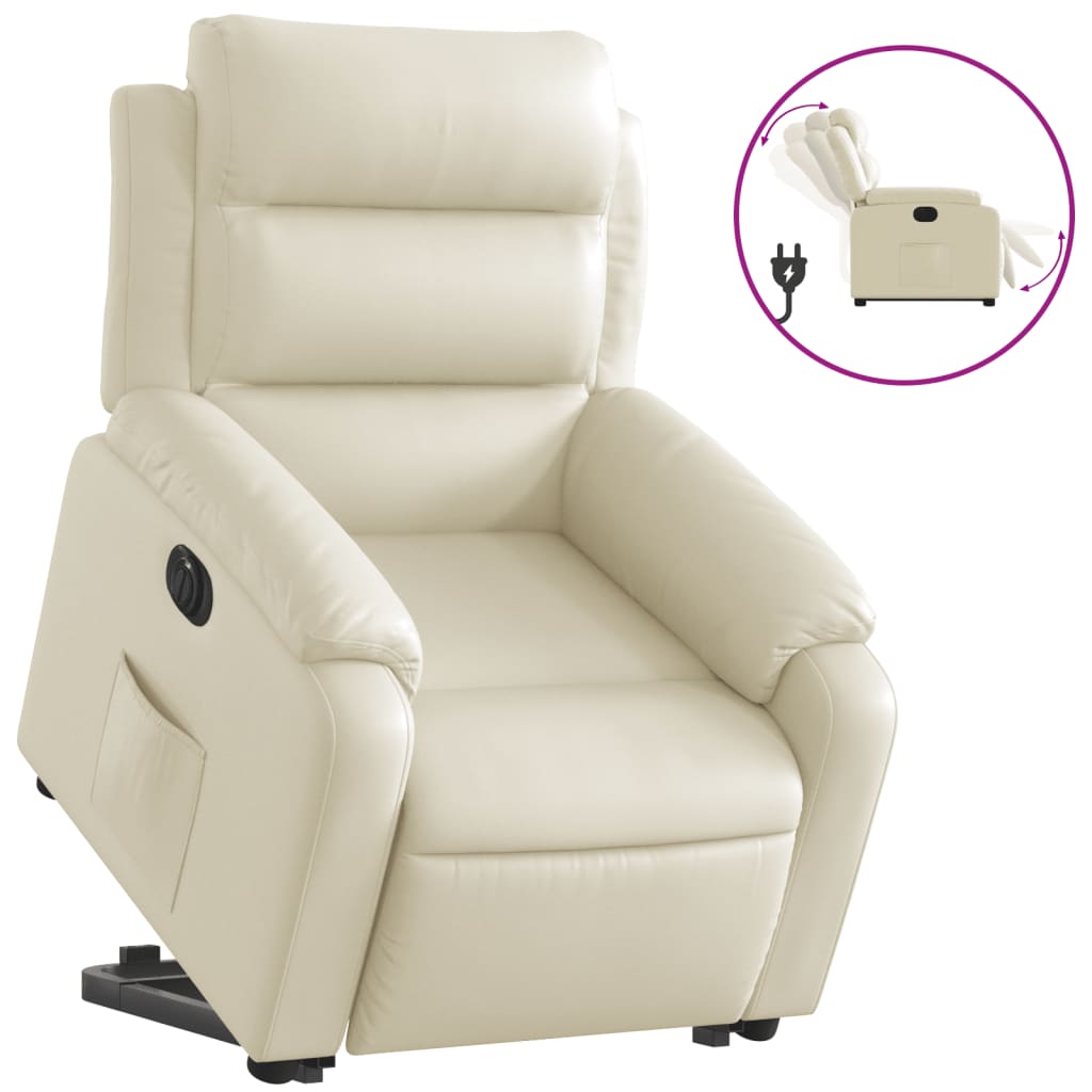 Fotoliu rabatabil electric cu ridicare, crem, piele ecologică GartenMobel Dekor