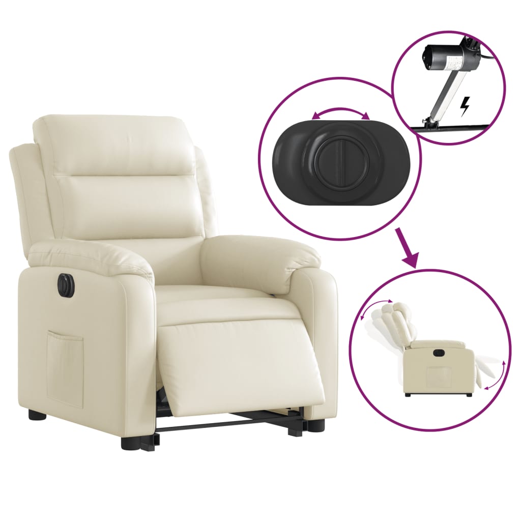 Fotoliu rabatabil electric cu ridicare, crem, piele ecologică GartenMobel Dekor